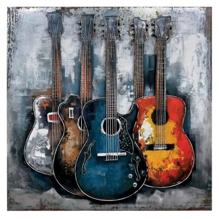 TABLEAU MÉTAL 5 GUITARES SÈCHES