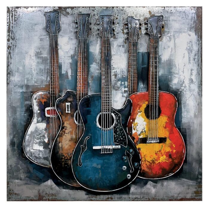 TABLEAU MÉTAL 5 GUITARES SÈCHES